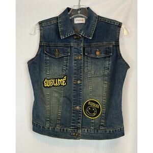 Dollface Womens Denim Vest Size S Trucker Urban Punk Streetwear Grunge Baddie